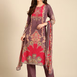 Light purple Digital printed three piece Crepe suit set