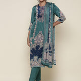 Sea Green Digital printed crepe Three piece suit set