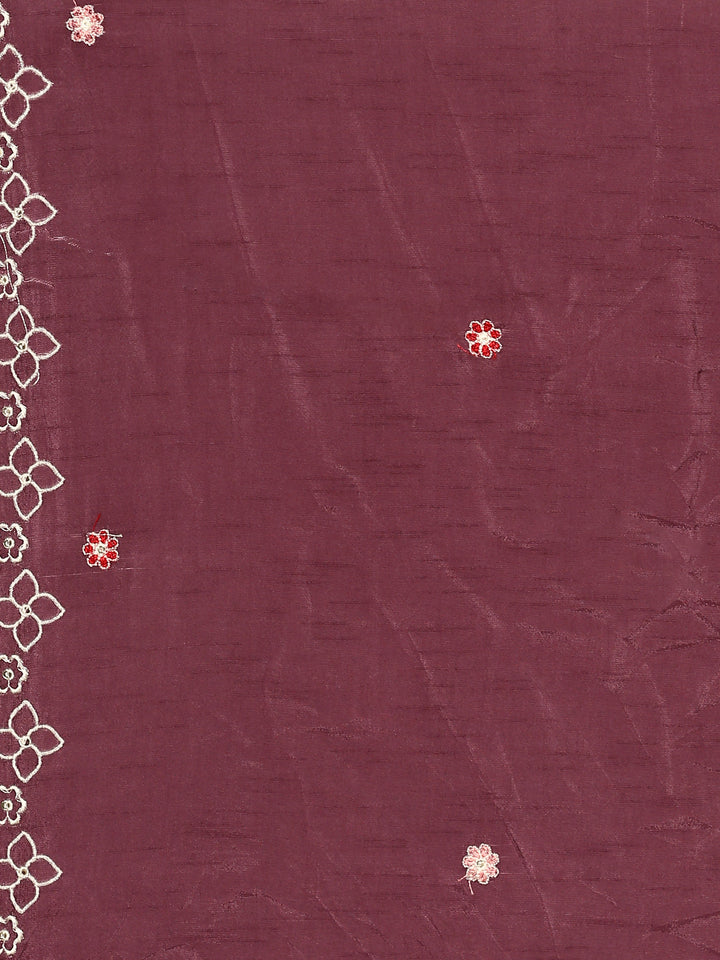 Wine thread and sequins embroidered three piece suit set