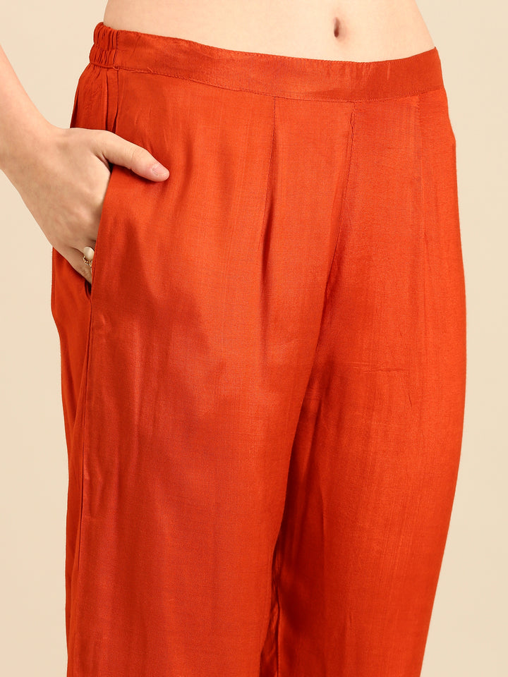 Rust Modal fabric suit thread embroidery with sequins