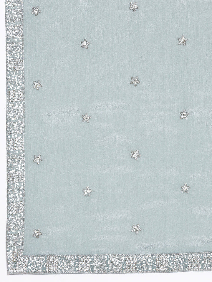 Aqua Modal Silk Embroidery Three Piece Suit Set