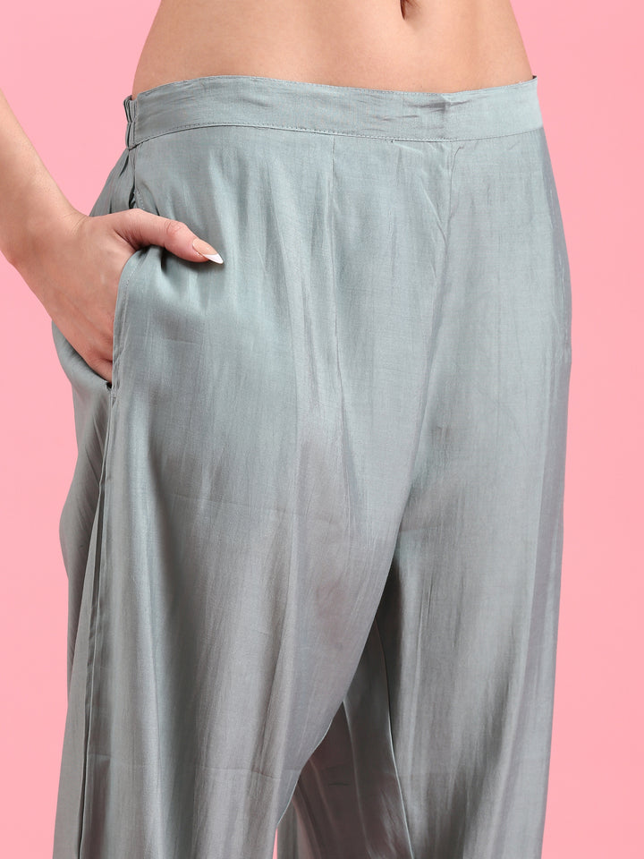 Aqua Modal Silk Embroidery Three Piece Suit Set