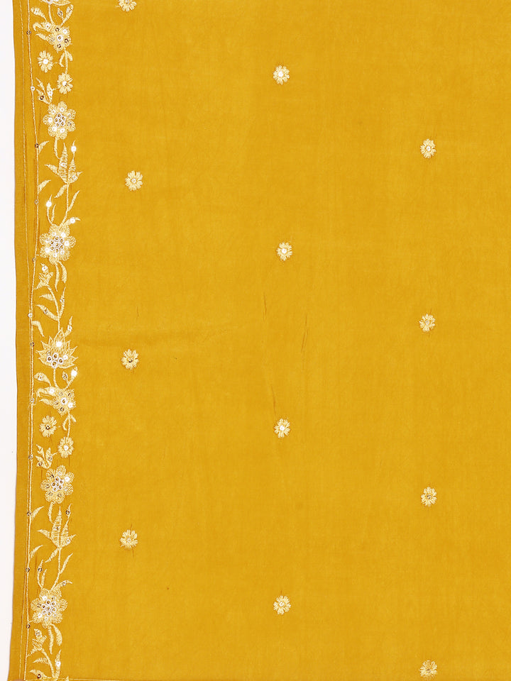 Mustard Modal Silk Embroidery Three Piece Suit Set