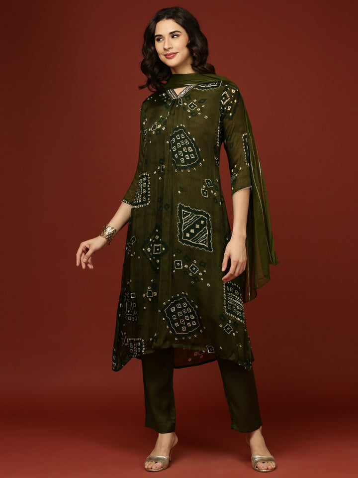 Olive Chinnon Printed Three Piece Set