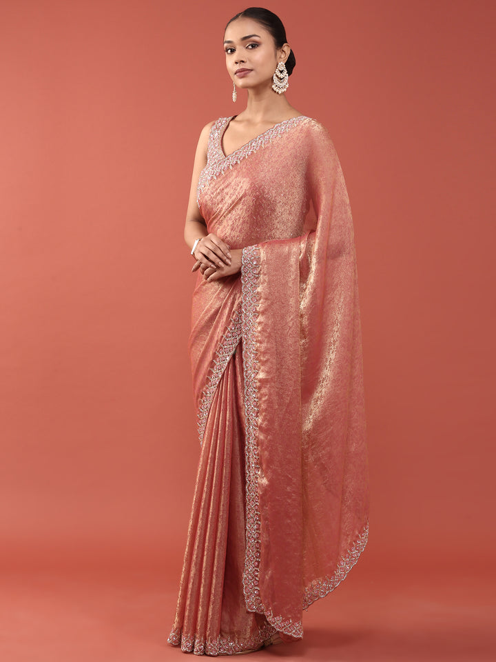 Pink Jacquard Embroidery Saree With Readymade Blouse