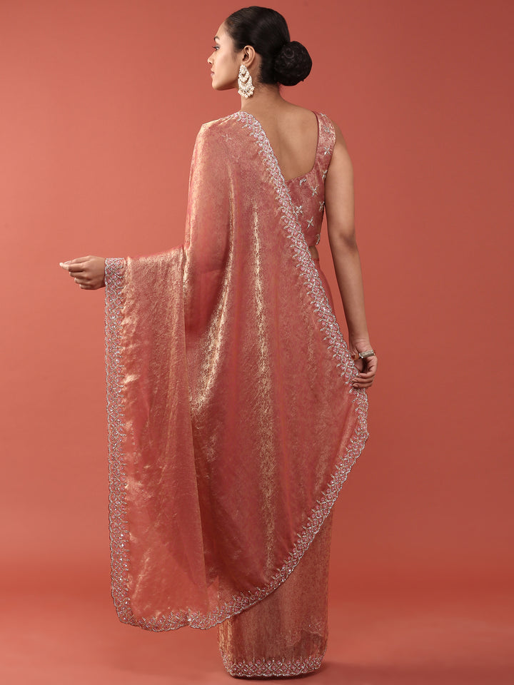 Pink Jacquard Embroidery Saree With Readymade Blouse
