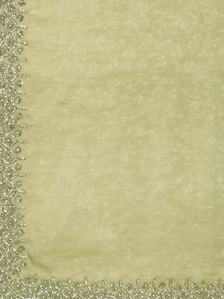 Pista Green Jacquard Embroidery Saree With Readymade Blouse