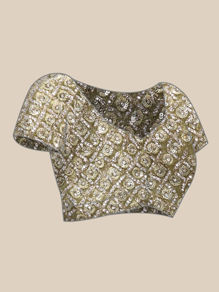 Pista Green Jacquard Embroidery Saree With Readymade Blouse