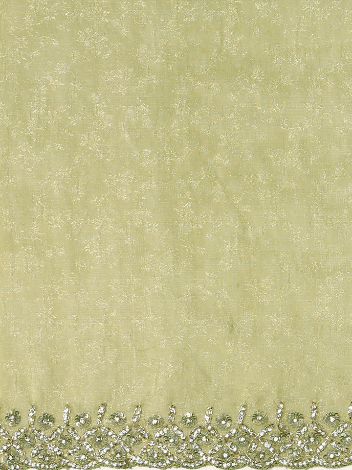 Pista Green Jacquard Embroidery Saree With Readymade Blouse