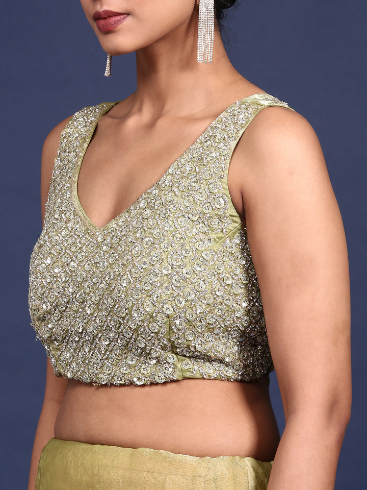 Pista Green Jacquard Embroidery Saree With Readymade Blouse