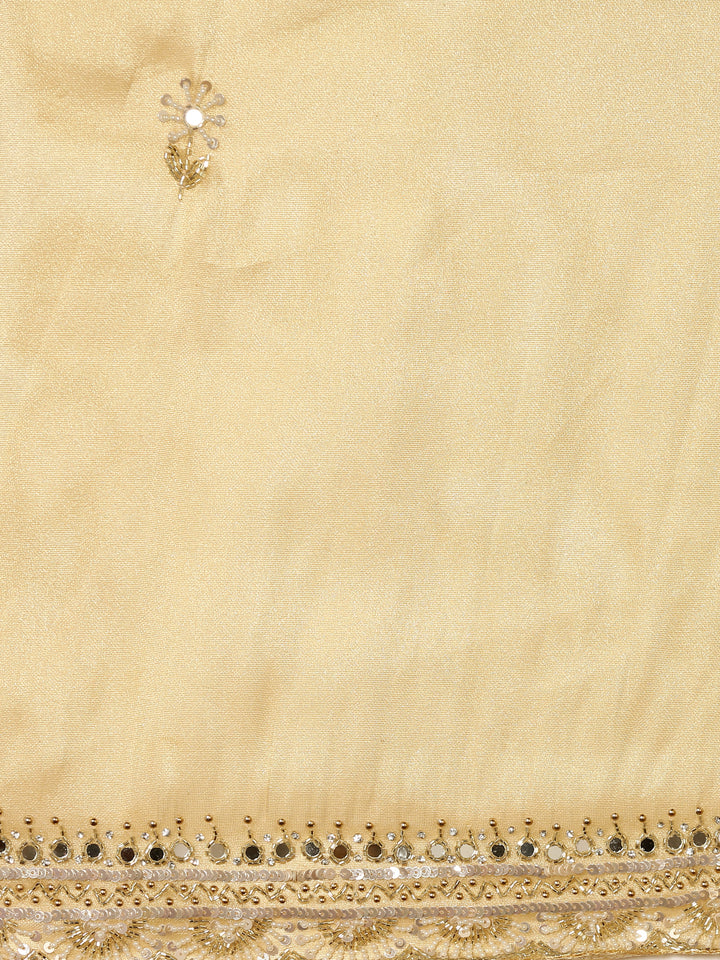 Yellow Tissue Saree Cut Dana Embroidery With Mirror Work