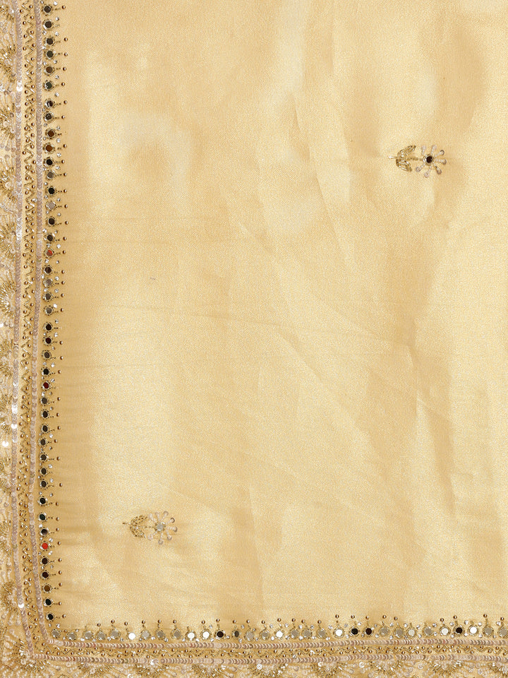 Yellow Tissue Saree Cut Dana Embroidery With Mirror Work