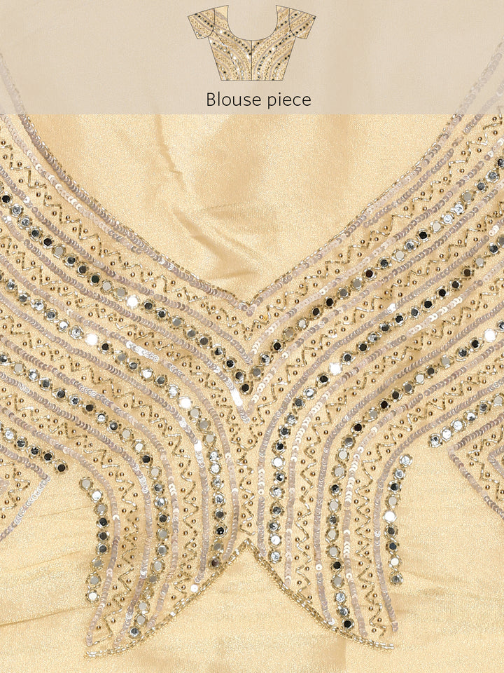 Yellow Tissue Saree Cut Dana Embroidery With Mirror Work