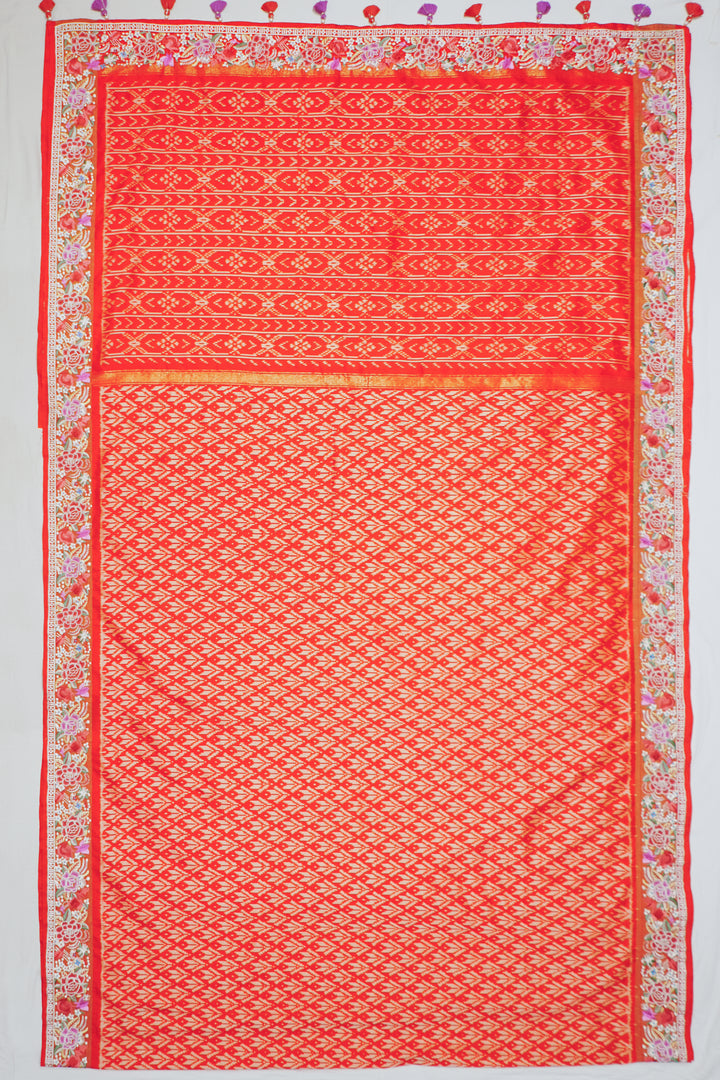 Rani Pink Ikat Silk Petite Point Embroidery Saree