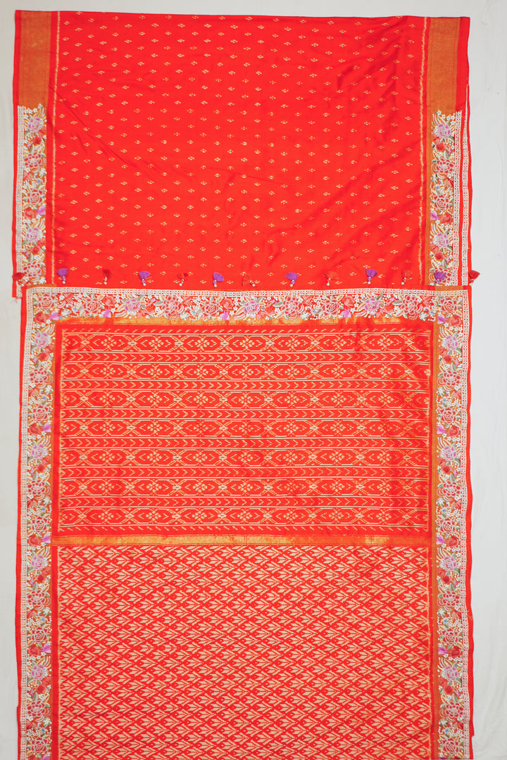 Rani Pink Ikat Silk Petite Point Embroidery Saree