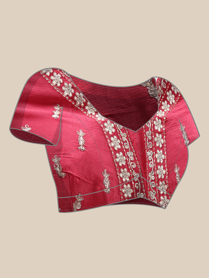 Pink Crepe Zari Embroidery Saree With Readymade Blouse