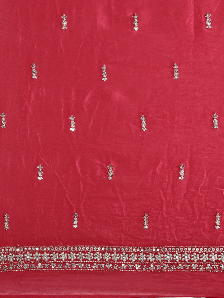 Pink Crepe Zari Embroidery Saree With Readymade Blouse