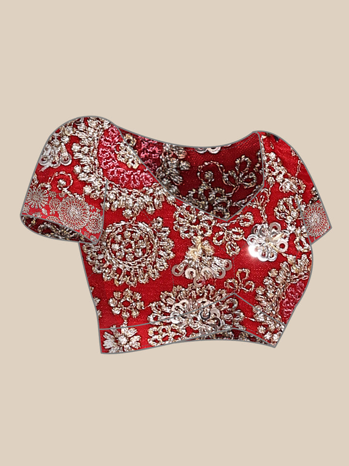 Red Crepe Embroidery Saree With Readymade Blouse