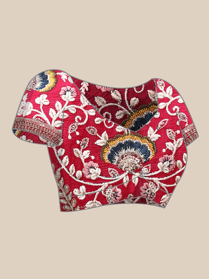 Rani Pink Crepe Embroidery Saree With Readymade Blouse