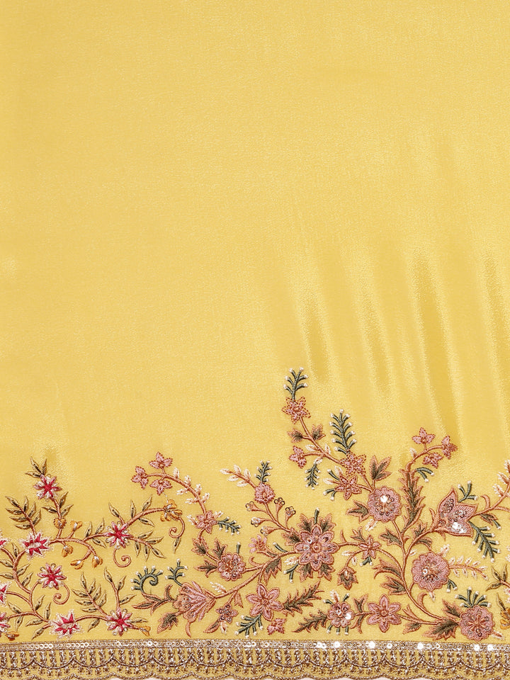 Lemon Crepe Embroidery Saree With Readymade Blouse