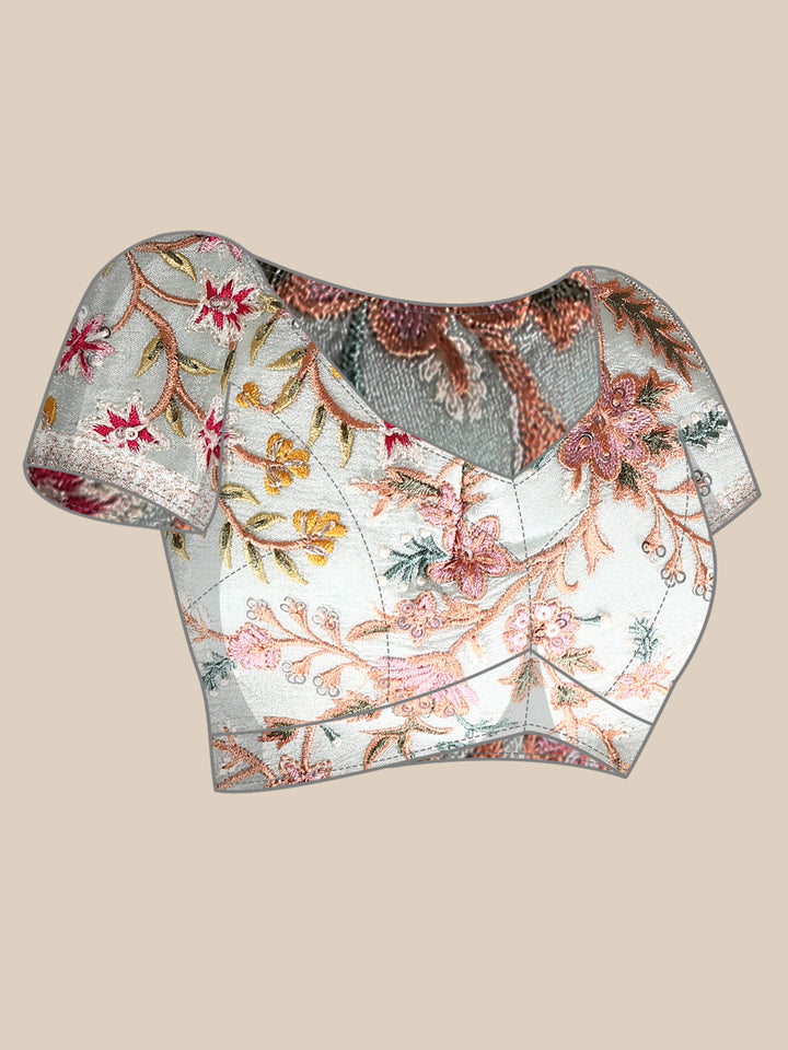 Sky Blue Crepe Embroidery Saree With Readymade Blouse