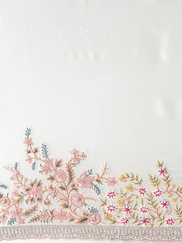 Sky Blue Crepe Embroidery Saree With Readymade Blouse