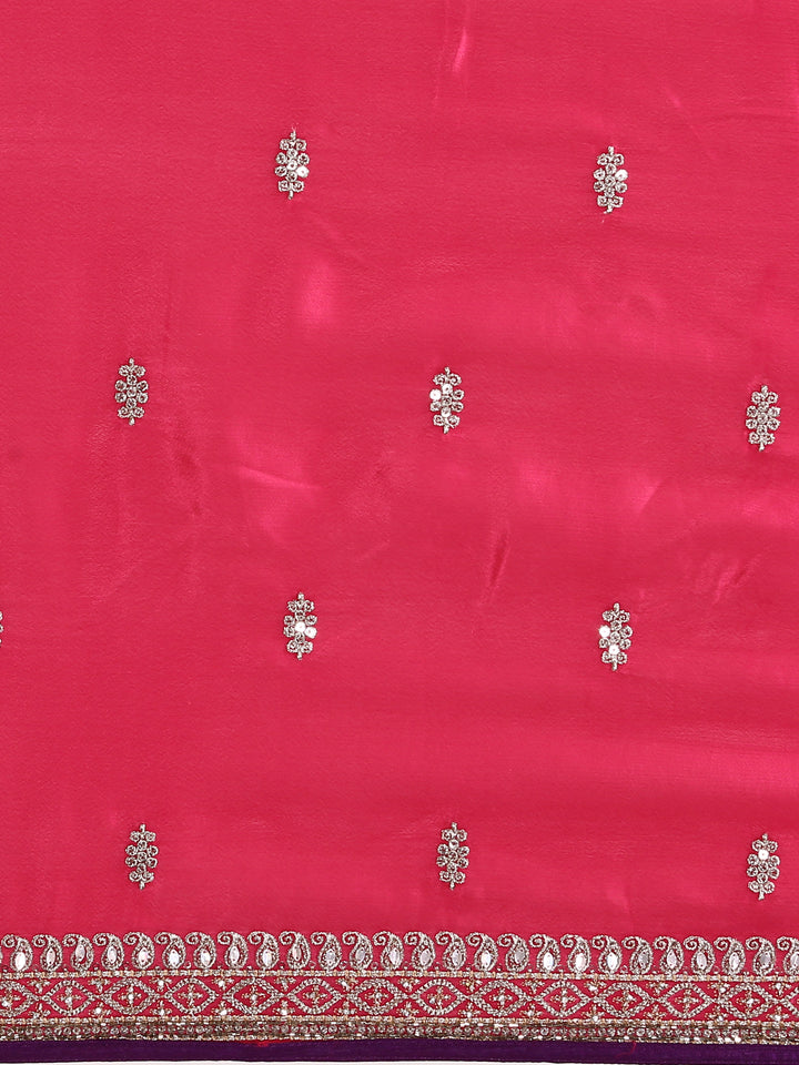 Purple Crepe Zari Embroidery Saree With Readymade Blouse