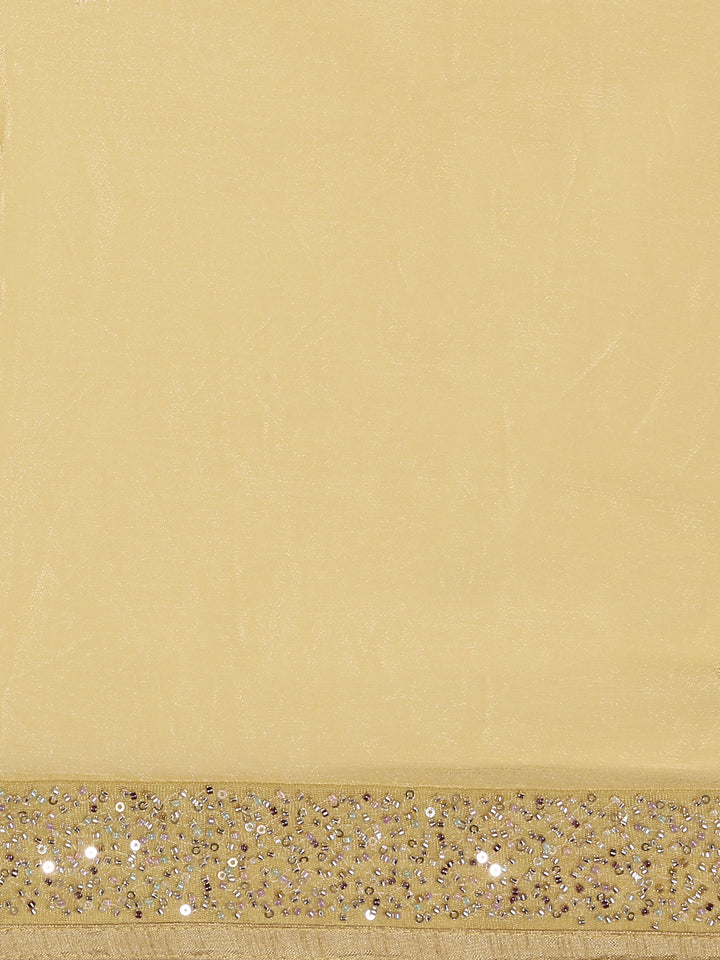 Lime Green Crepe Stone And Thread Embroidery Saree With Readymade Blouse