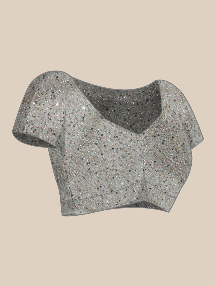 Sea Blue Crepe Stone And Thread Embroidery Saree With Readymade Blouse