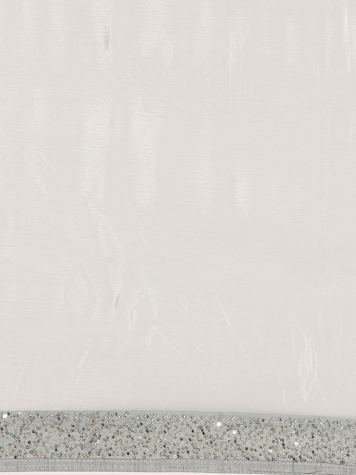 Sea Blue Crepe Stone And Thread Embroidery Saree With Readymade Blouse