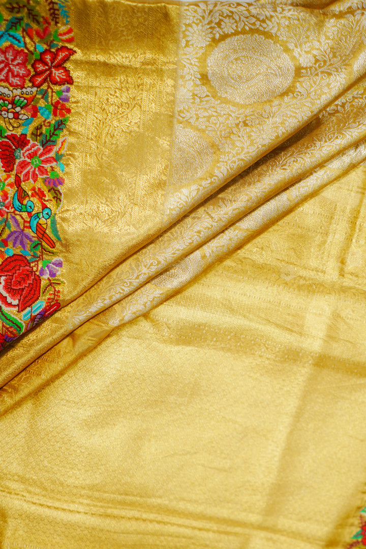 Gold Kanchi Tissue With Border Petite Point Embroidery Saree