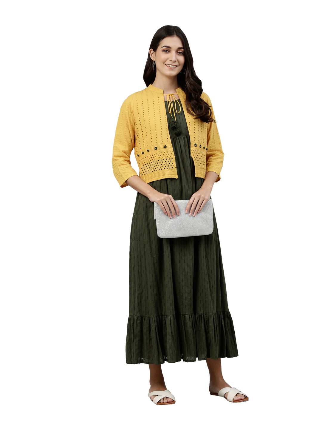 Neerus Green silk woven Anarkali kurta - detail view 2