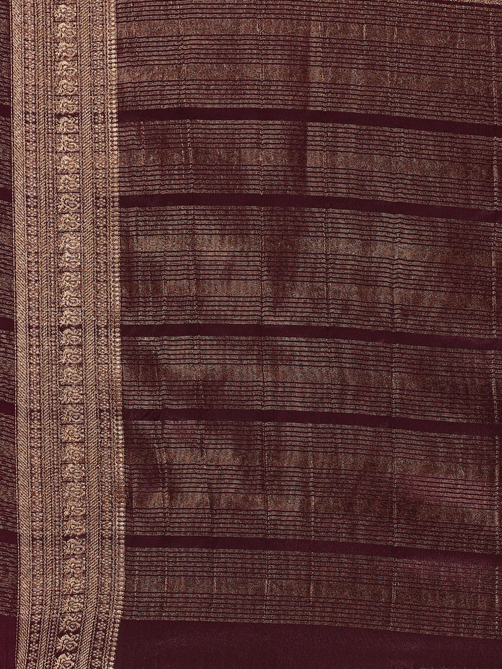 Wine Mysore Crepe Saree With Zari Jaal Border