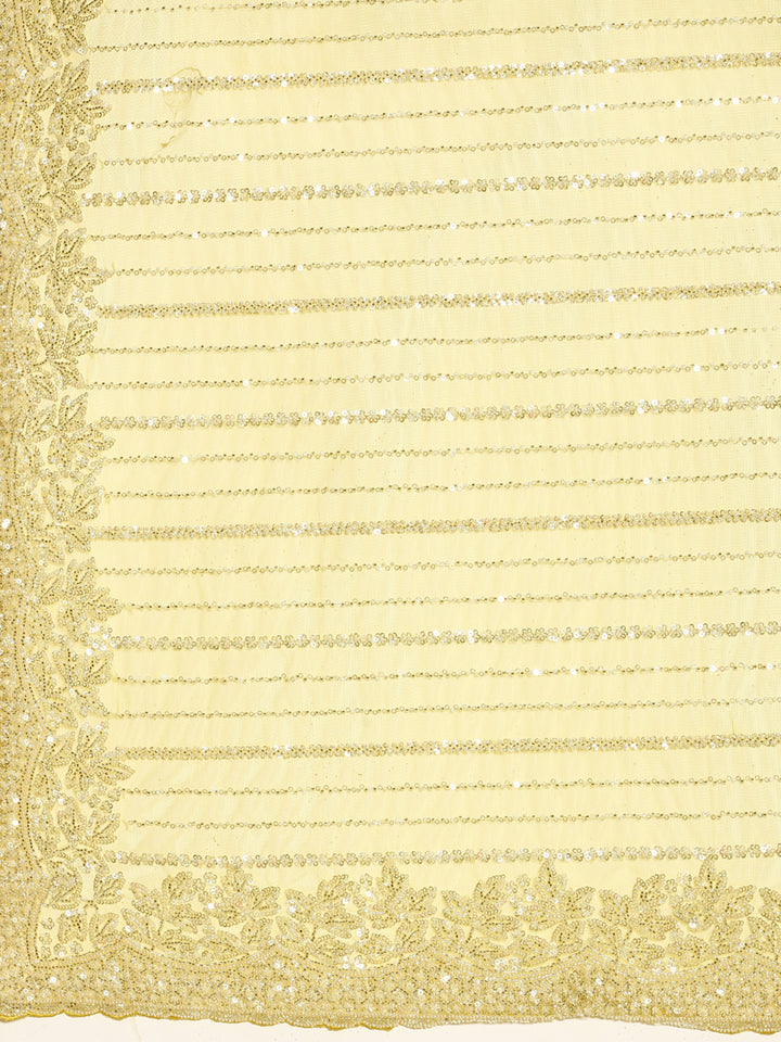 Lime yellow net saree with cut Dana hand embroidery