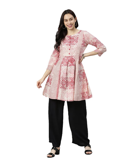 Neerus Women Red  Peach-Coloured Ethnic Motifs Printed Anarkali Kurta