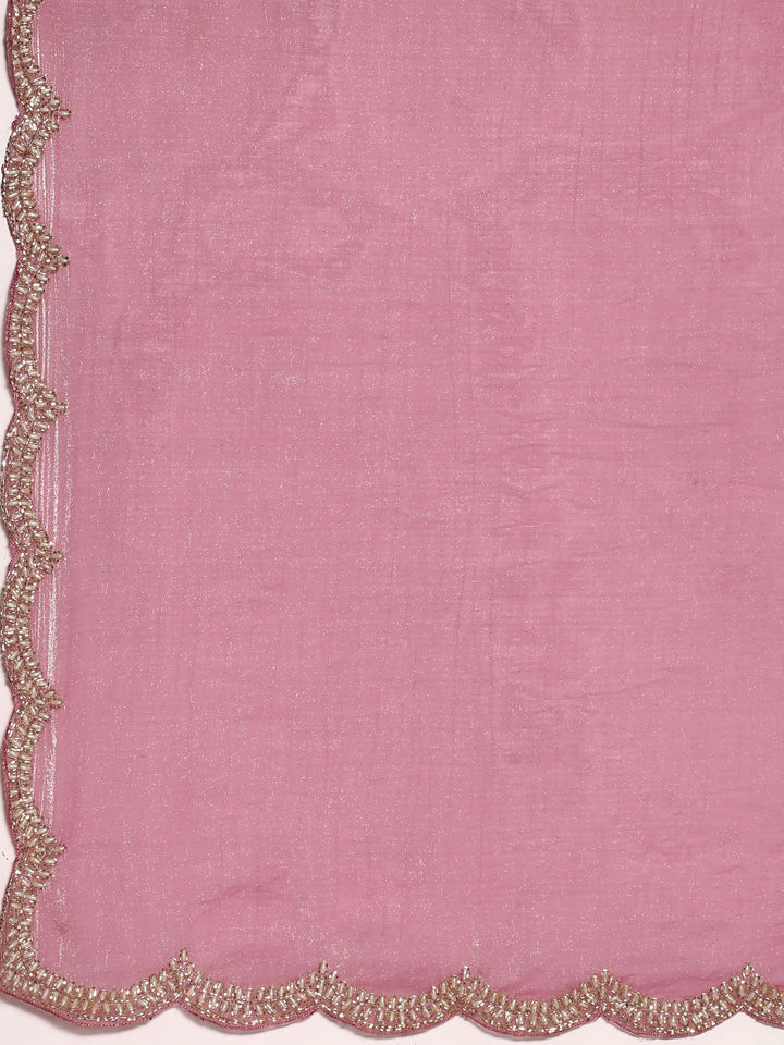 Onion pink Jimmy tissue saree with stones & cut Dana embroidery