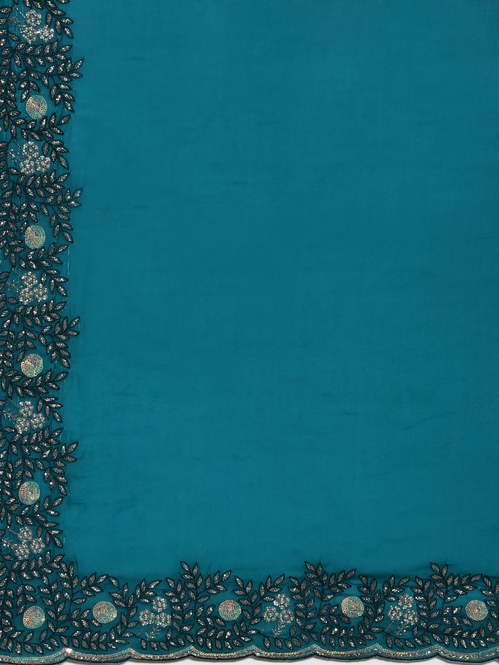 Peacock green jimmy saree with hand embroidery