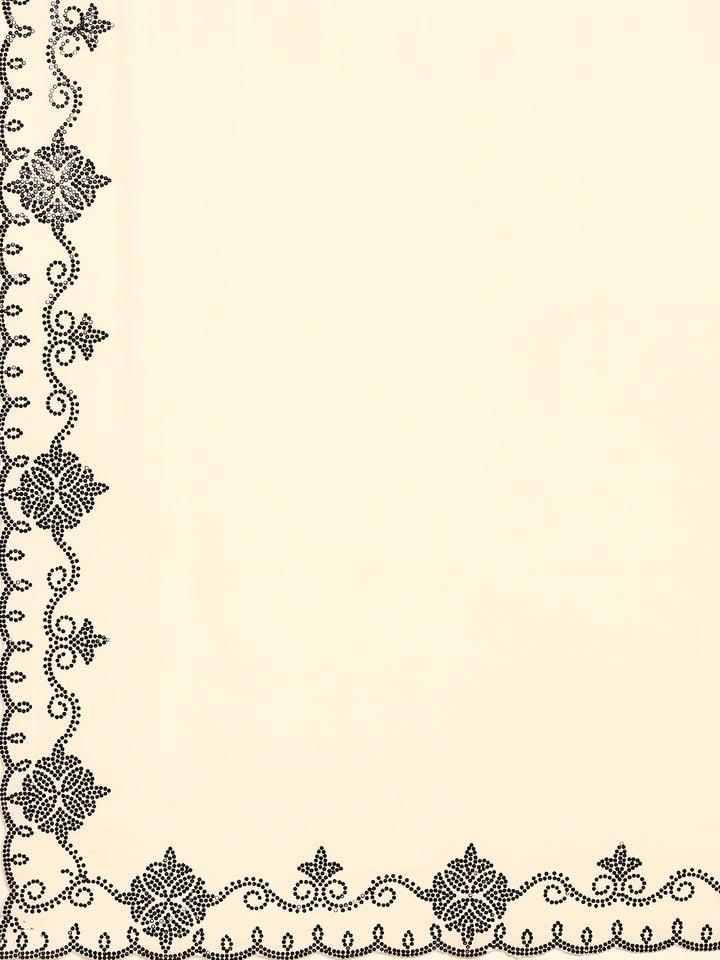 Cream satin saree with Swarovski embroidered border