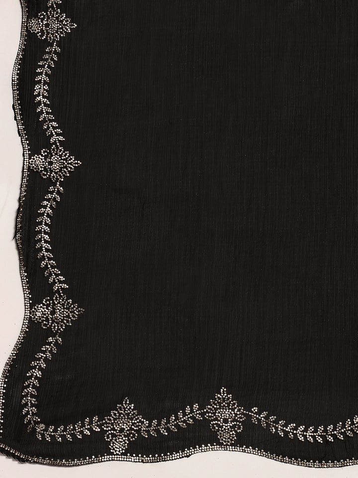 Black Jimmy Tissue Saree With Hand Embroidery