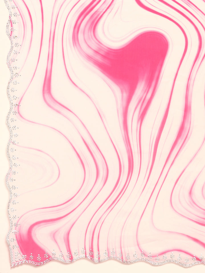 White & Pink satin saree with Swarovski embroidery