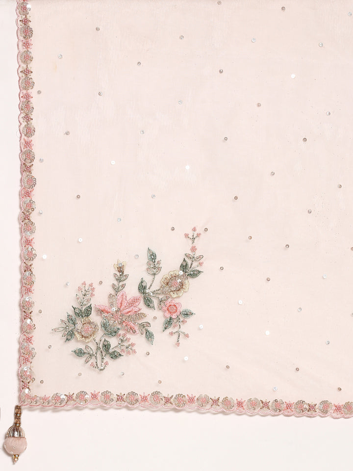 Peach Organza saree Resham & cut Dana heavy embroidery with ready made blouse