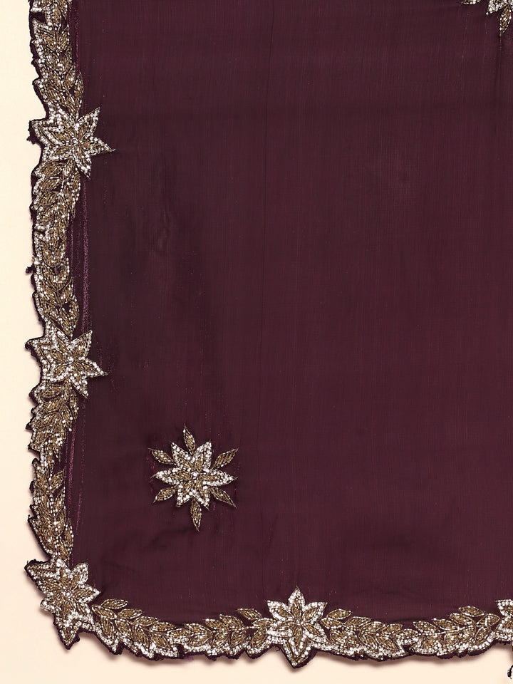 Wine shimmer tissue saree with cut Dana & Swarovski embroidery