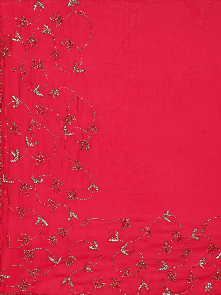 Rani pink Jimmy saree with cut dana & Swarovski hand embroidery