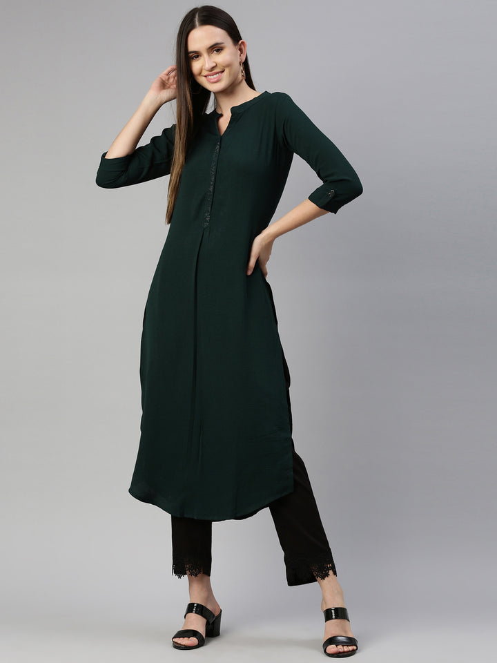 Neerus Women Green Solid Pathani Kurta