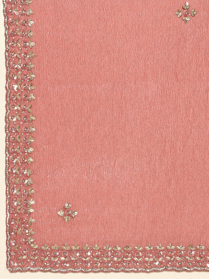 Onion pink Jimmy crushed tissue saree with pearls & sequins embroidery with heavy ready made blouse