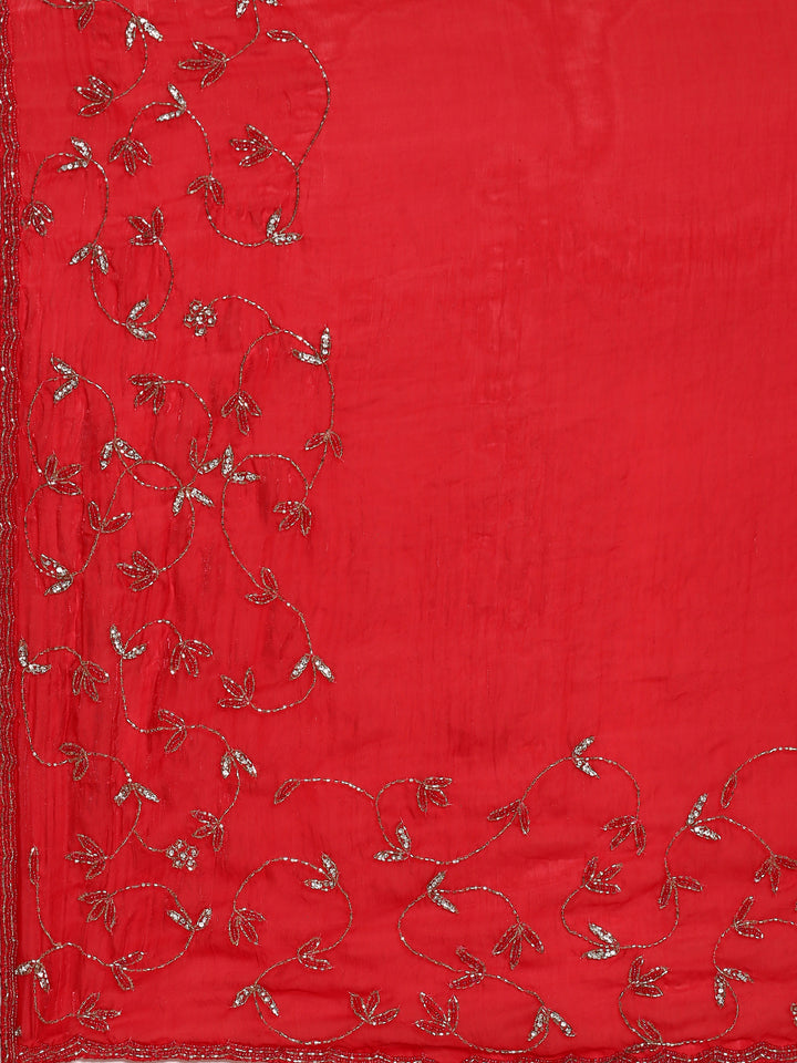 Red pink Jimmy saree with cut dana & Swarovski hand embroidery