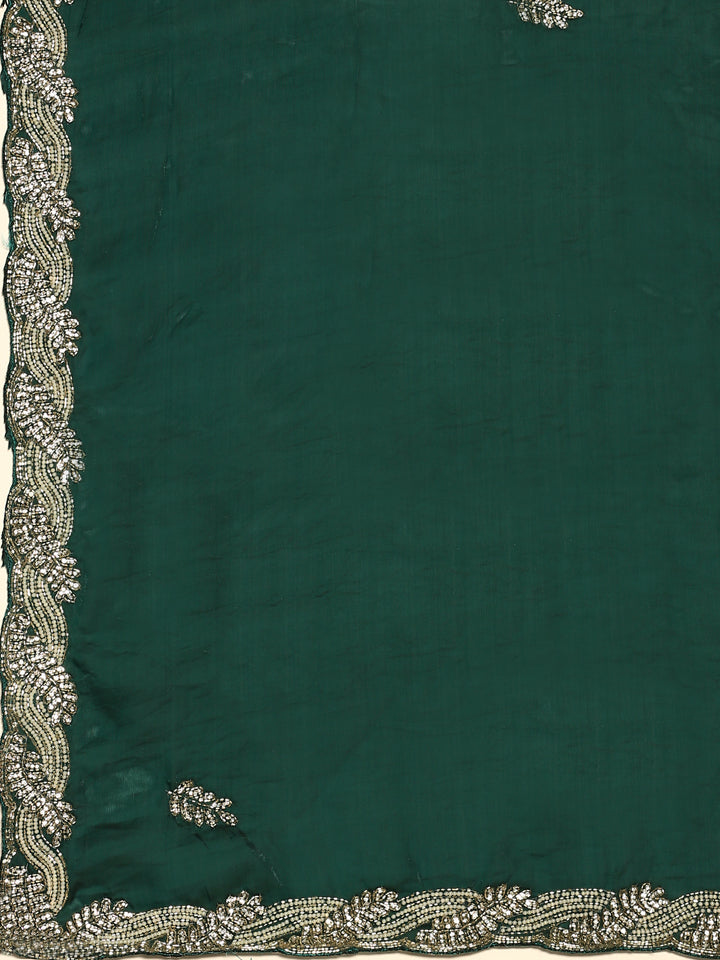 Green shimmer tissue saree with cut Dana & Swarovski embroidery