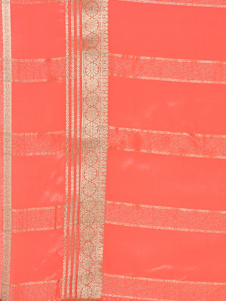 Pink Mysore crepe saree with Zari contrast border