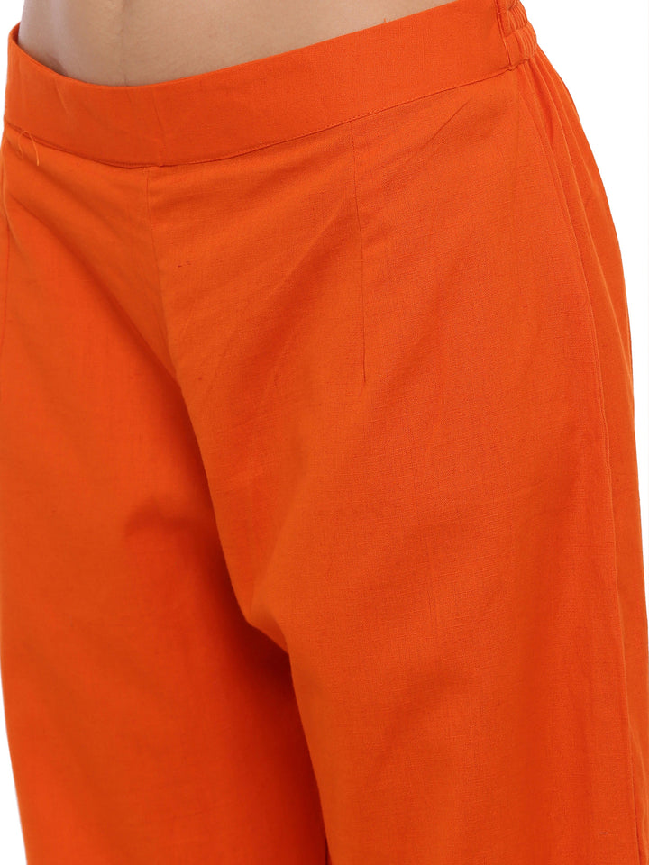 Neerus Orange printed suit set with trouser and dupatta - detail view 3