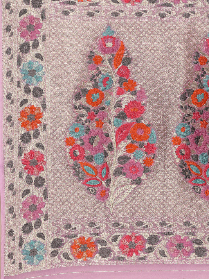 Purple Banarasi Silk Saree With Meenakari Border & Motifs